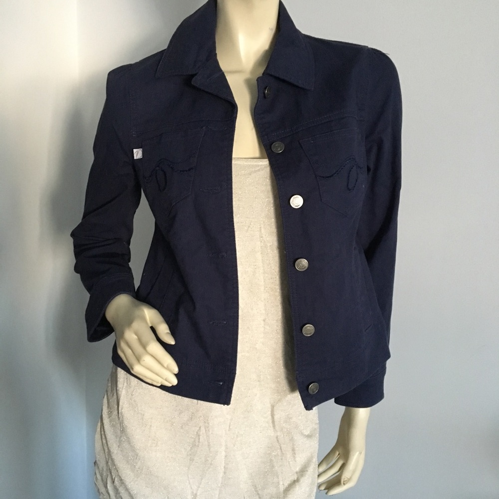 Petite navy stretch denim jacket size Small